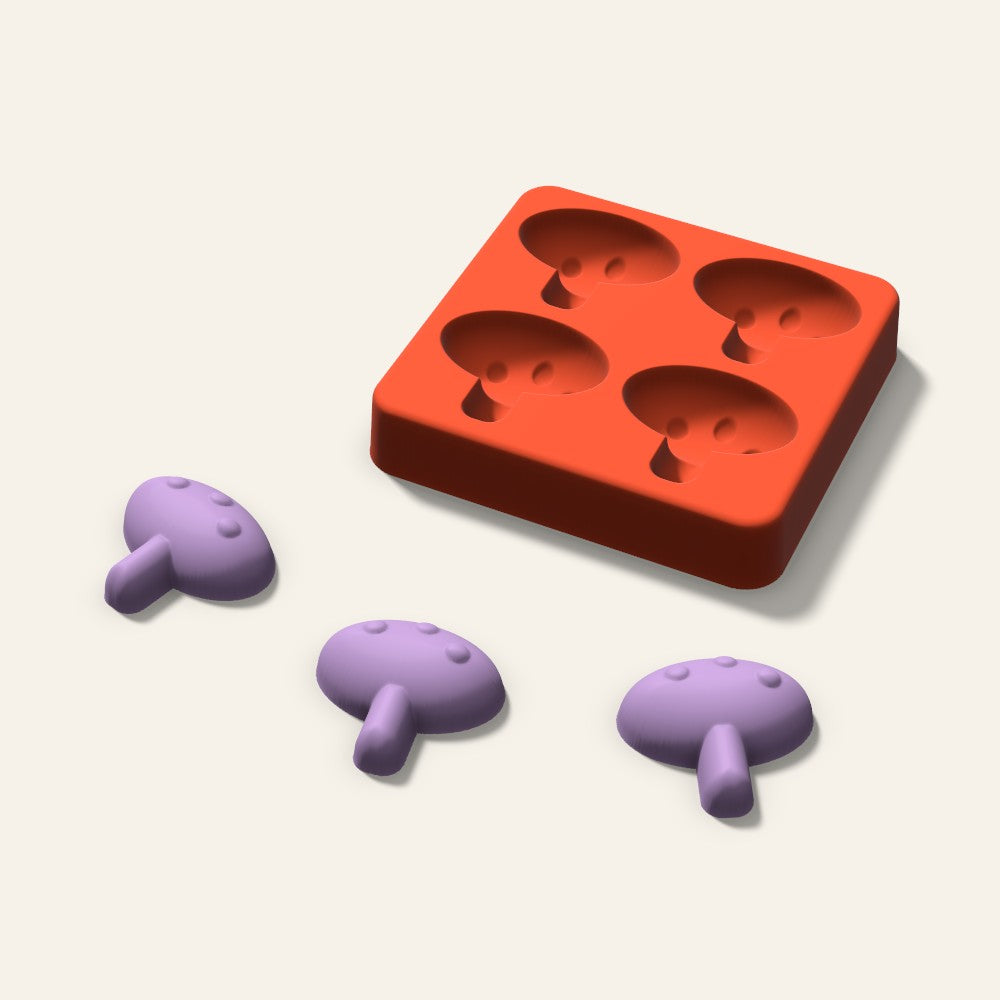 Mushroom Wax Melt Mold, 1.5 Inch, 4 Cavity, 3D render