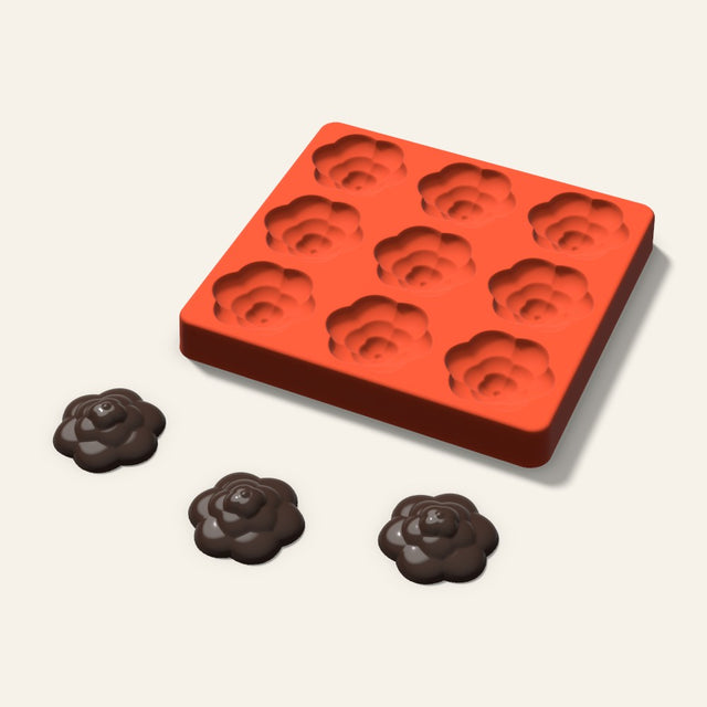 Rosette Chocolate Mold, 1.75 Inch, 9 Cavity, 3D render