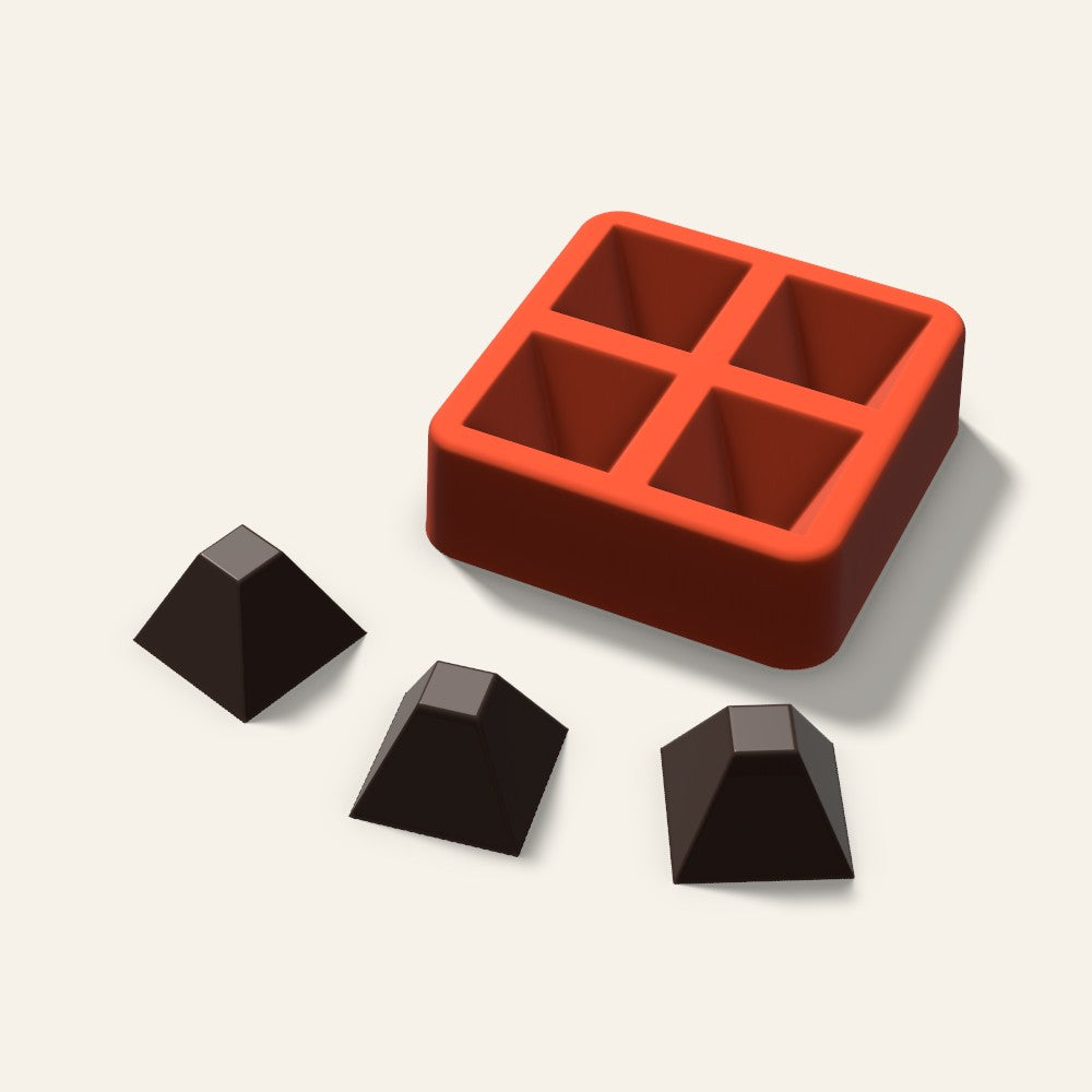 Flat Top Pyramid Chocolate Mold, 1.5 Inch, 4 Cavity, 3D render