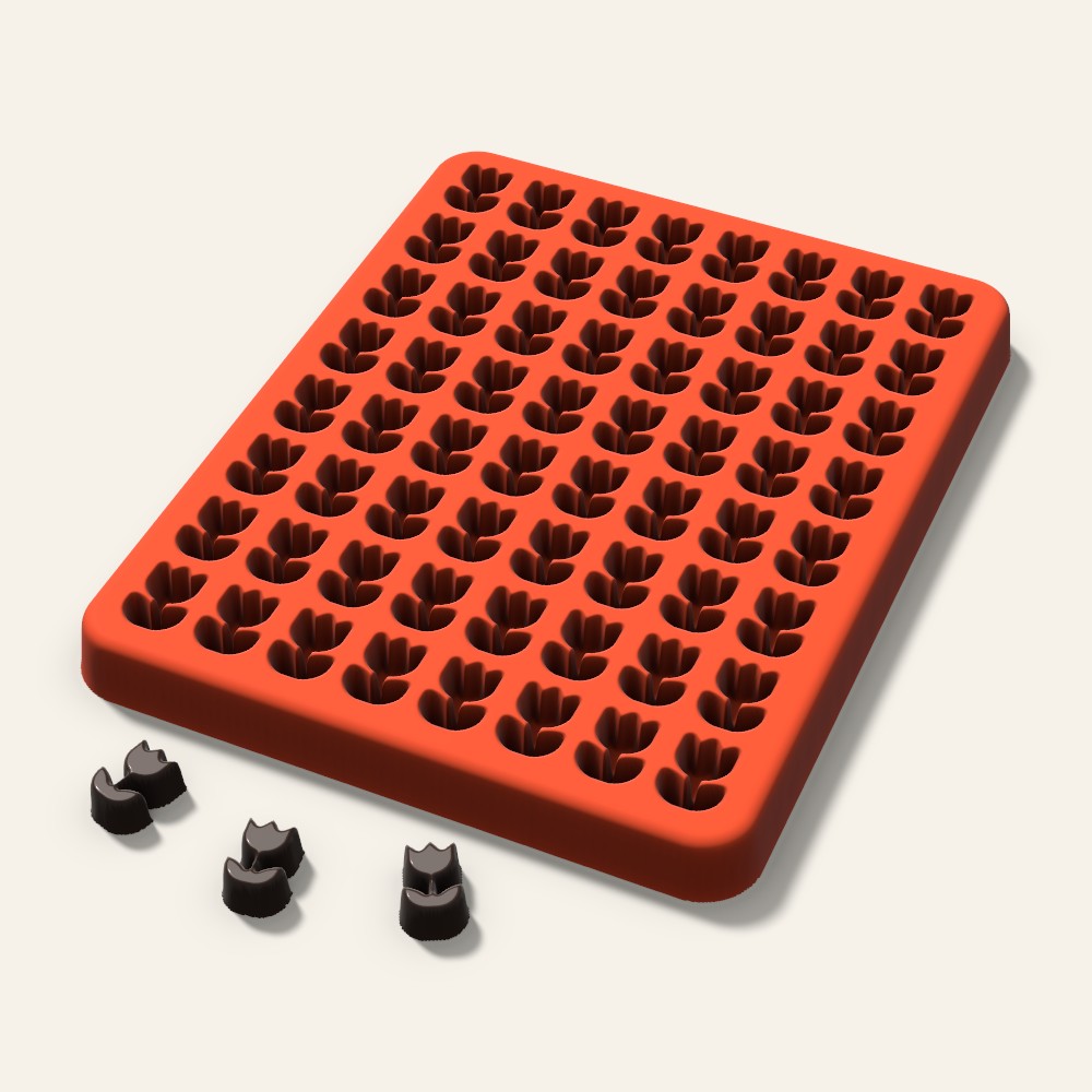 Rose Gummy Mold, 0.5 Inch, 64 Cavity, 3D render