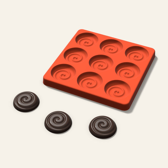 Swirl Chocolate Mold, 1.5 Inch, 9 Cavity, 3D render