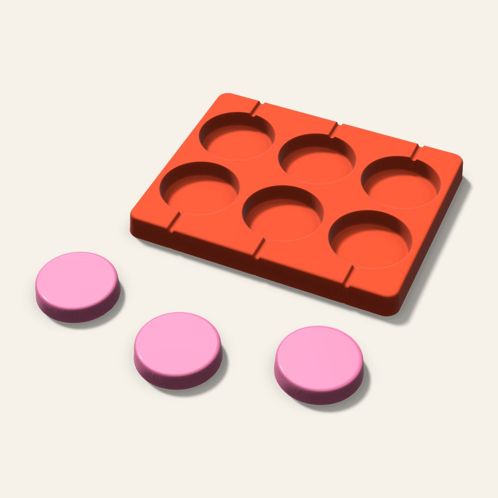 Round Puck Lollipop Mold, 2 Inch, 6 Cavity, 3D render