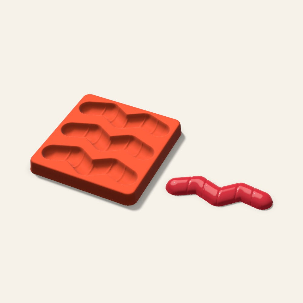 Gummy Worm Mold, 4 Inch, 3 Cavity, 3D render