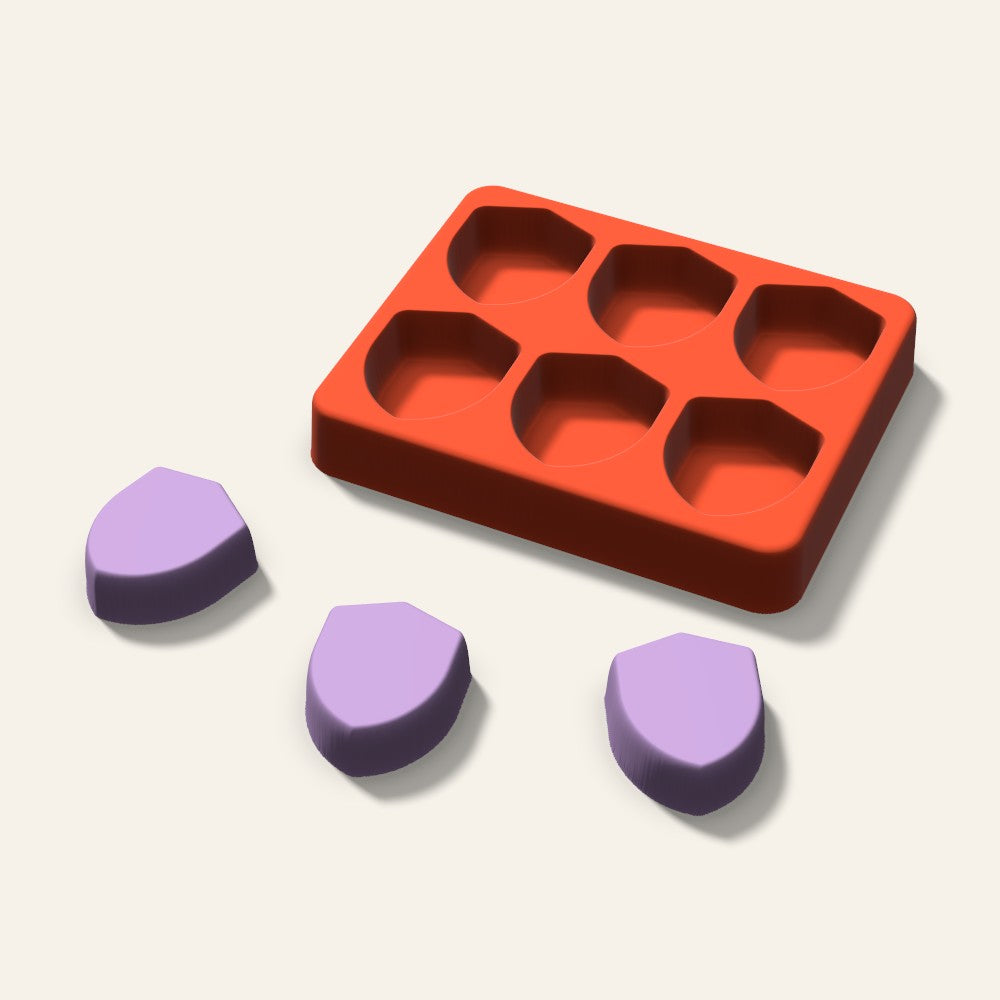 Shield Wax Melt Mold, 1.5 Inch, 6 Cavity, 3D render