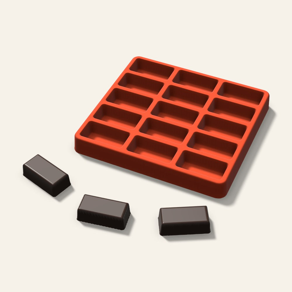 Rectangle Chocolate Mold, 1.75 Inch, 15 Cavity, 3D render