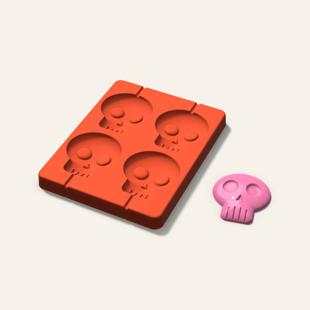 Skull Lollipop Mold, 2.5 Inch, 4 Cavity, 3D render