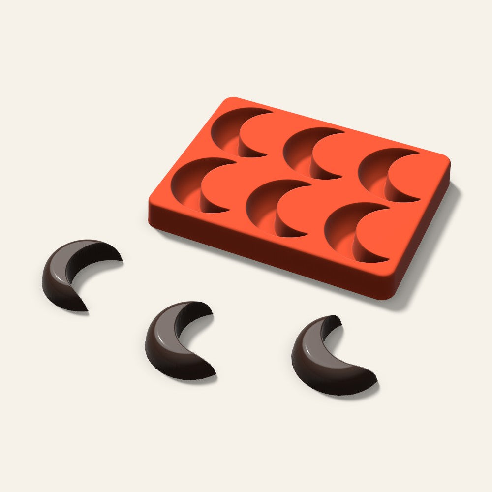 Crescent Moon Chocolate Mold, 2 Inch, 6 Cavity, 3D render