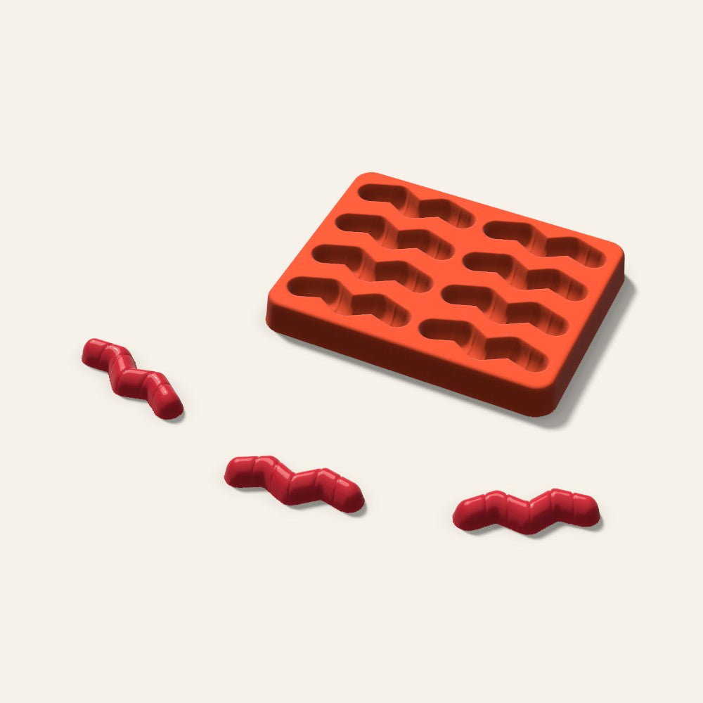Gummy Worm Mold, 2 Inch, 8 Cavity, 3D render