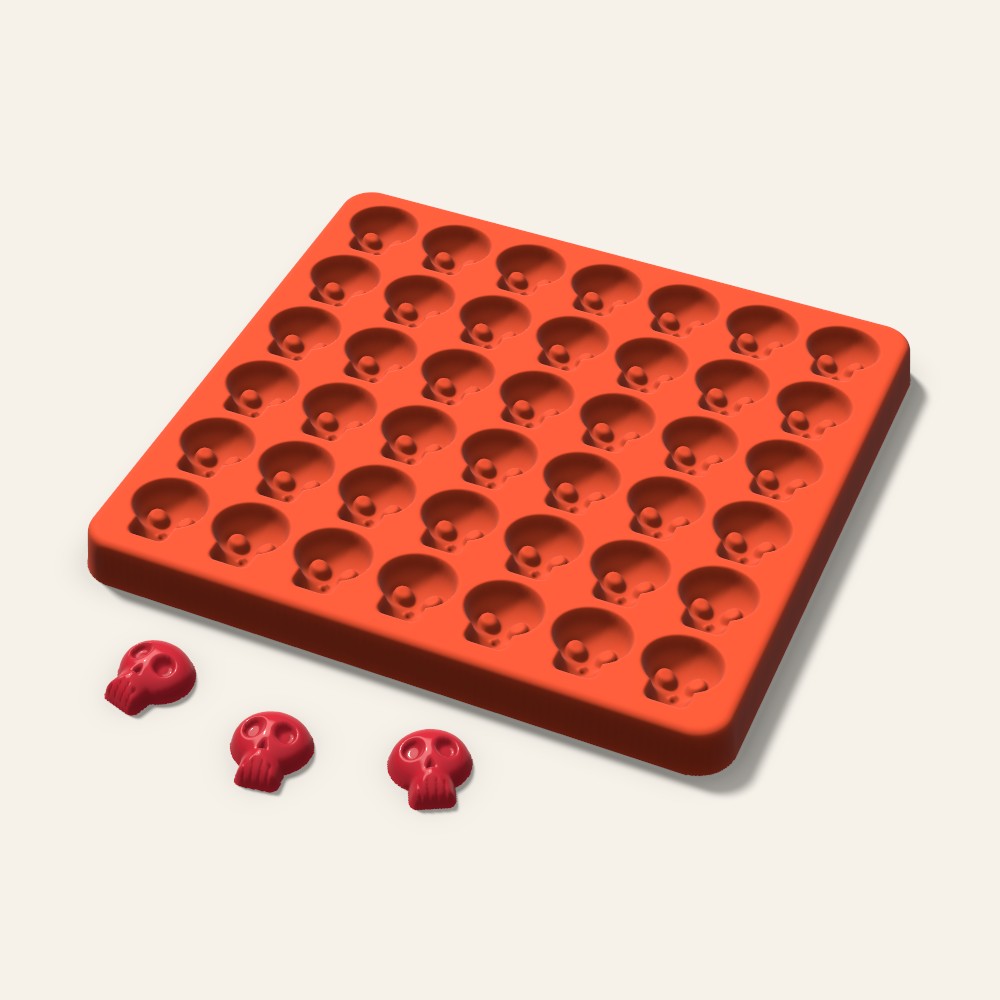 Skull Gummy Mold, 0.75 Inch, 42 Cavity, 3D render
