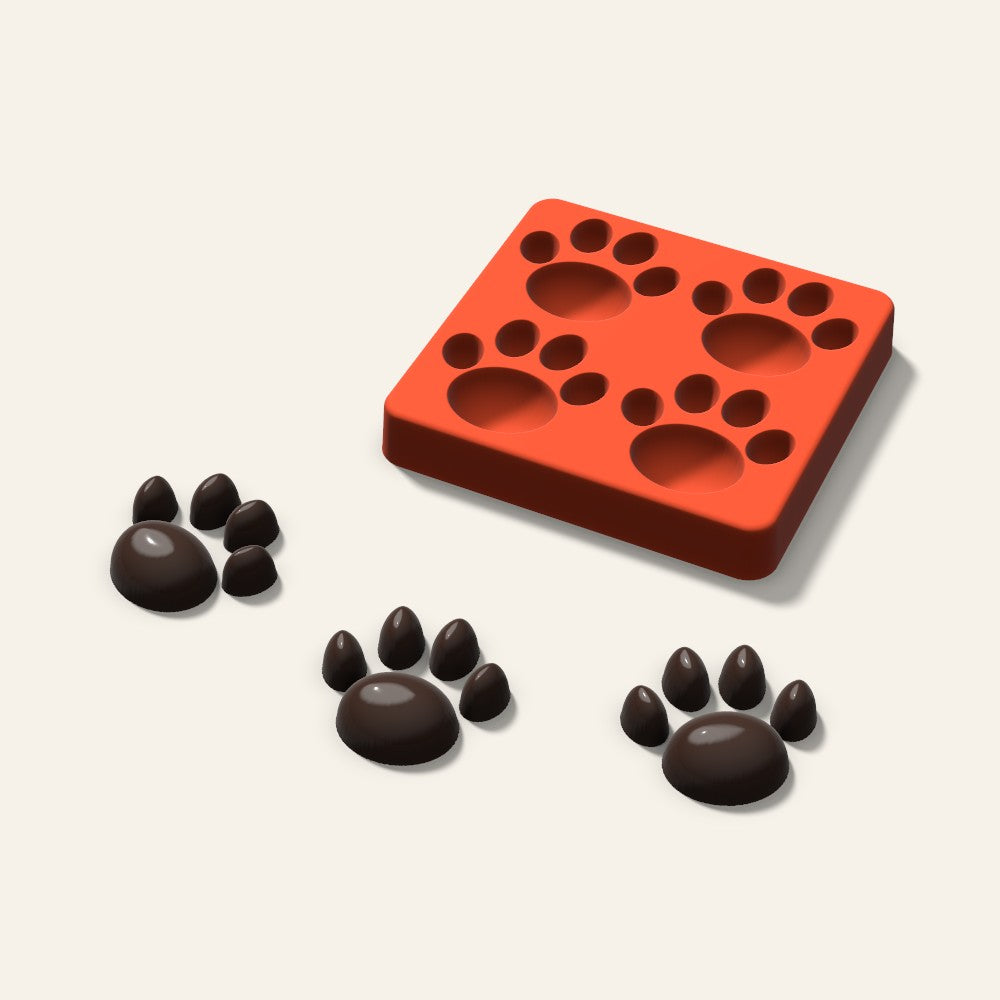 Paw Print Chocolate Mold, 2 Inch, 4 Cavity, 3D render