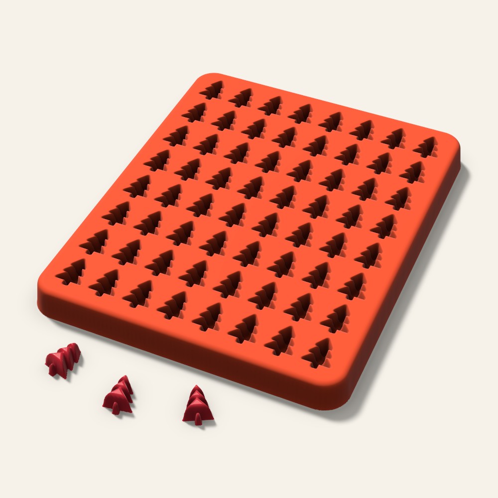Christmas Tree Gummy Mold, 0.5 Inch, 64 Cavity, 3D render