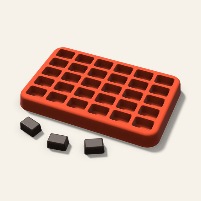 Rounded Rectangle Gummy Mold, 0.5 Inch, 30 Cavity, 3D render