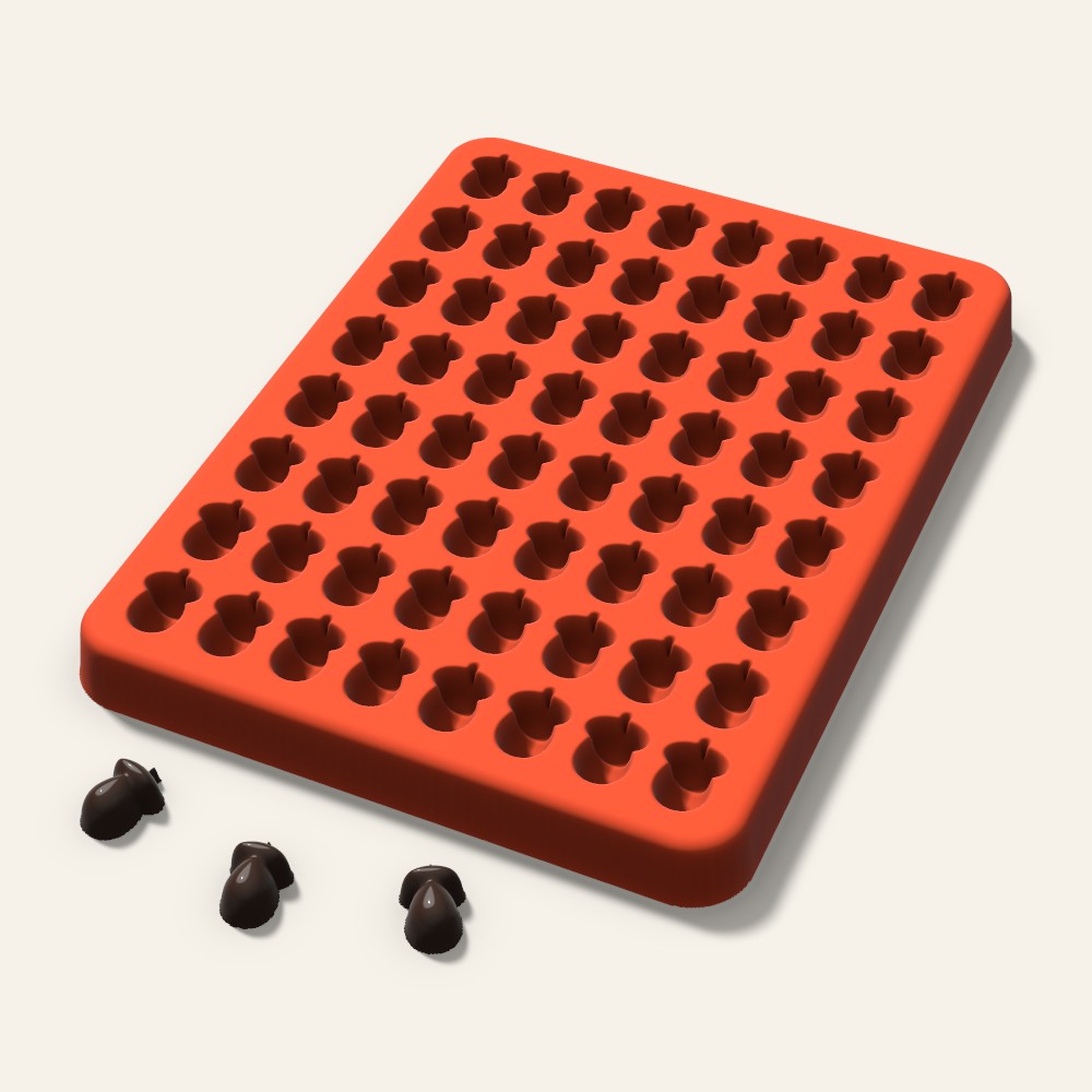 Acorn Gummy Mold, 0.5 Inch, 64 Cavity, 3D render