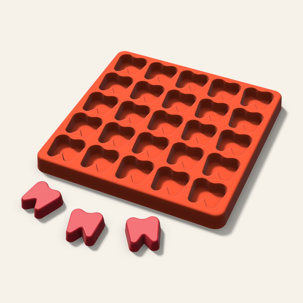 Tooth Candy Mold, 1 Inch, 25 Cavity, 3D render