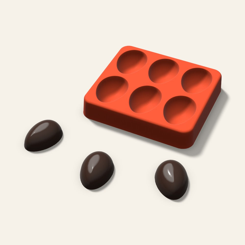 Egg Candy Mold, 1.25 Inch, 6 Cavity, 3D render