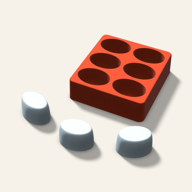 Oval Ice Mold, 2 Inch, 6 Cavity, 3D render