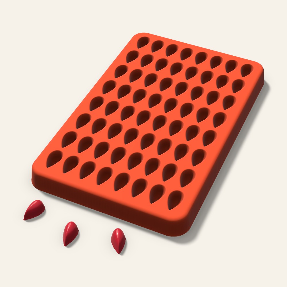Teardrop Gummy Mold, 0.5 Inch, 64 Cavity, 3D render