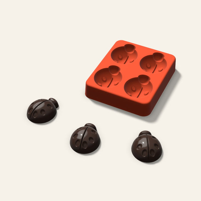 Ladybug Chocolate Mold, 1.5 Inch, 4 Cavity, 3D render
