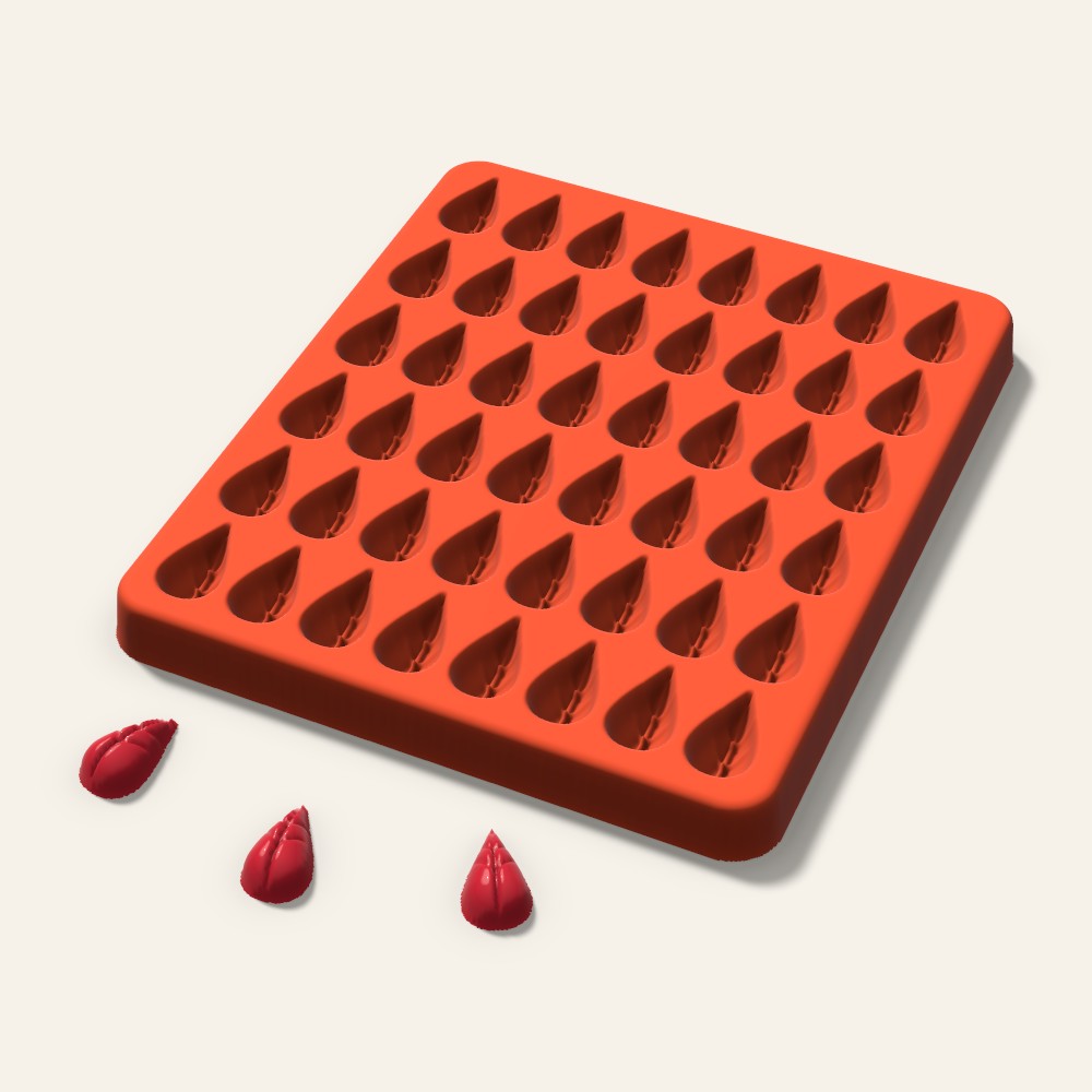 Leaf Gummy Mold, 0.75 Inch, 48 Cavity, 3D render