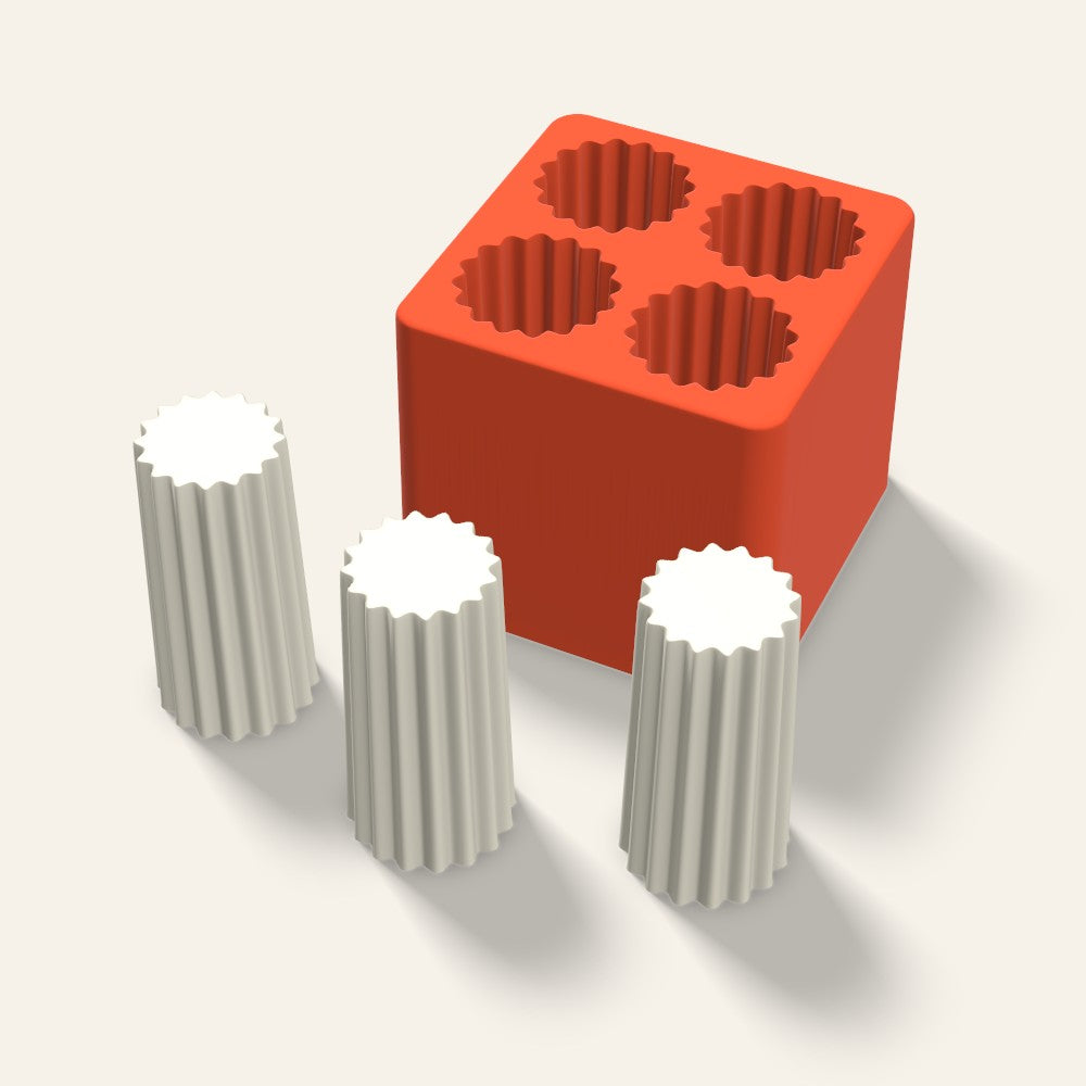 Ribbed Pillar Votive Candle Mold, 1.5 x 3 Inch, 4 Cavity, 3D render