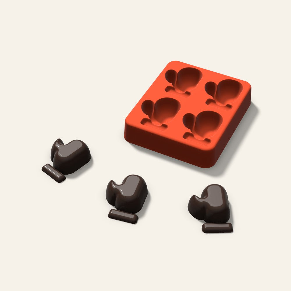 Mitten Chocolate Mold, 1.5 Inch, 4 Cavity, 3D render