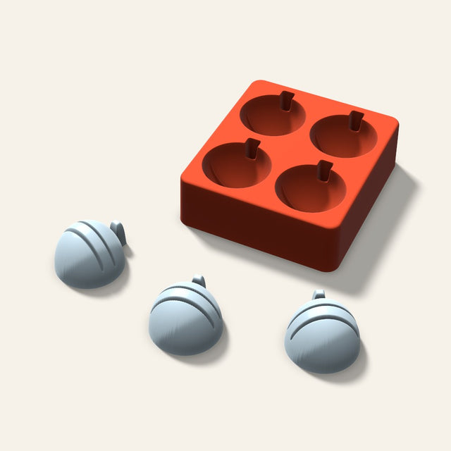 Ornament Ice Mold, 2 Inch, 4 Cavity, 3D render