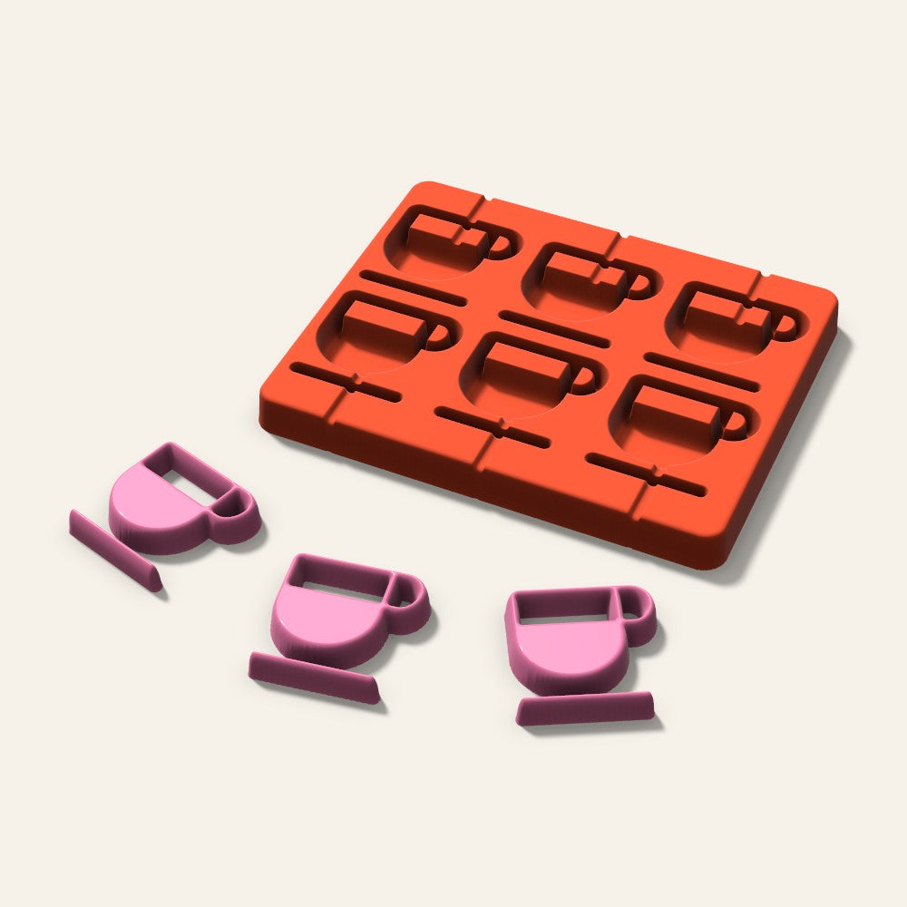 Coffee Cup Lollipop Mold, 2 Inch, 6 Cavity, 3D render
