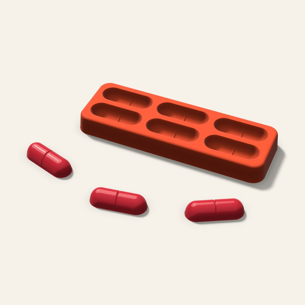 Capsule Candy Mold, 1.5 Inch, 6 Cavity, 3D render