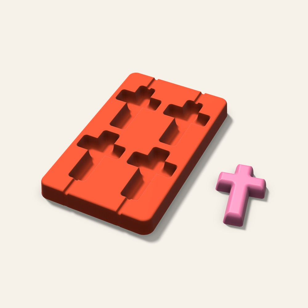 Cross Lollipop Mold, 2.5 Inch, 4 Cavity, 3D render