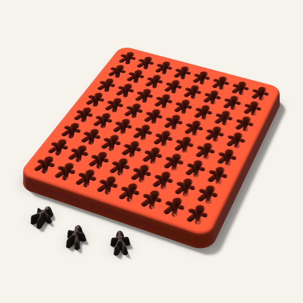 Gingerbread Gummy Mold, 0.5 Inch, 64 Cavity, 3D render