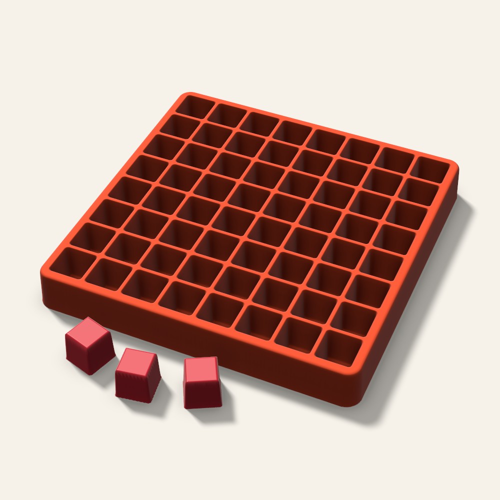 Cube Candy Mold, 0.75 Inch, 64 Cavity, 3D render