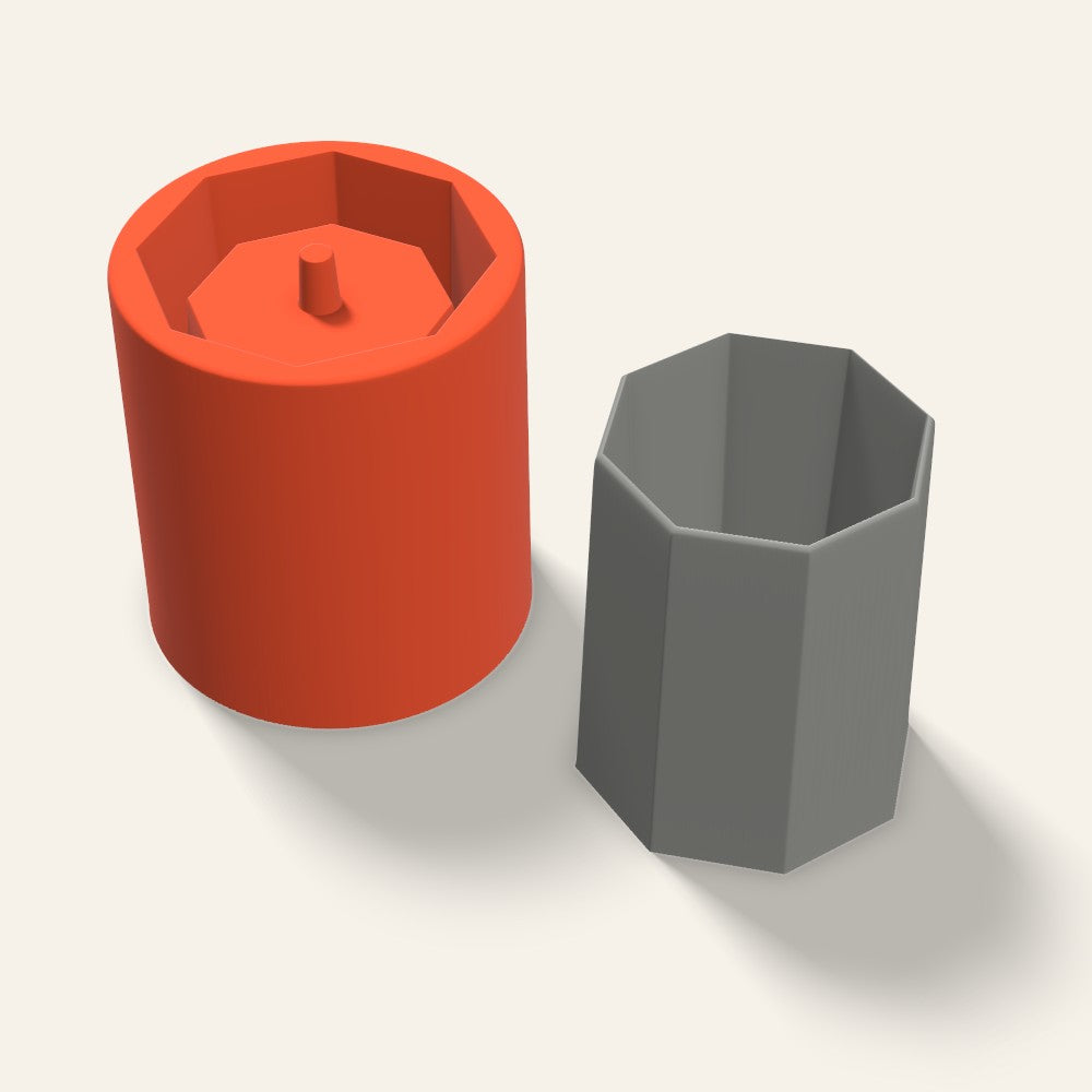 Tall Octagon Concrete Planter Mold, 3 Inch, 3D render