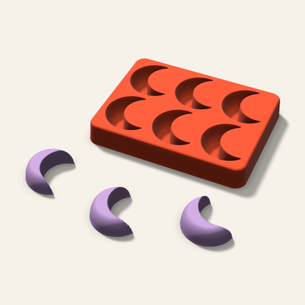 Crescent Moon Wax Melt Mold, 1.5 Inch, 6 Cavity, 3D render