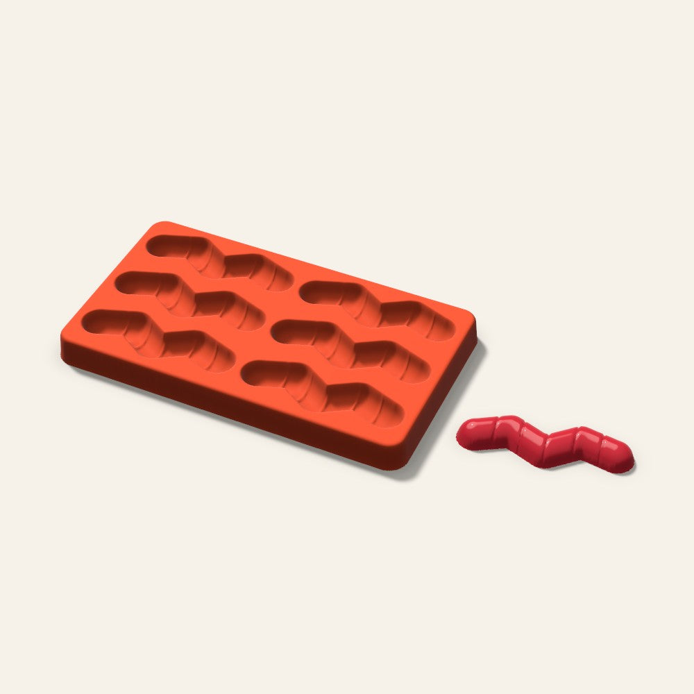Gummy Worm Mold, 3 Inch, 6 Cavity, 3D render