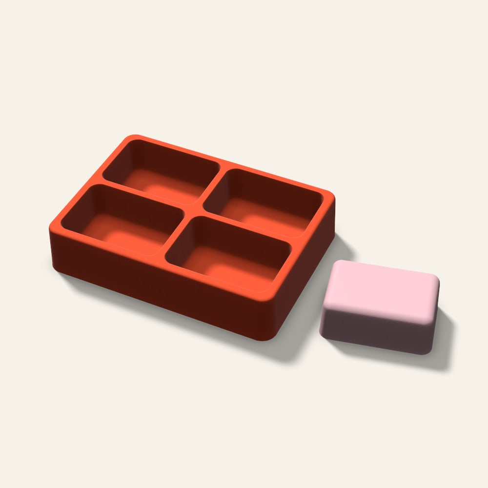 Rounded Rectangle Soap Mold, 2.5 Inch, 4 Cavity, 3D render