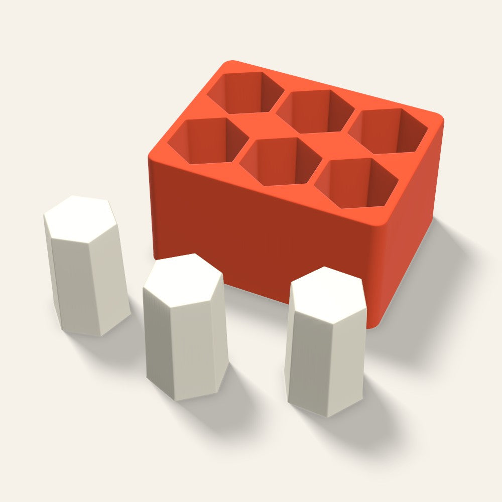 Hexagon Pillar Votive Candle Mold, 2 x 3 Inch, 6 Cavity, 3D render