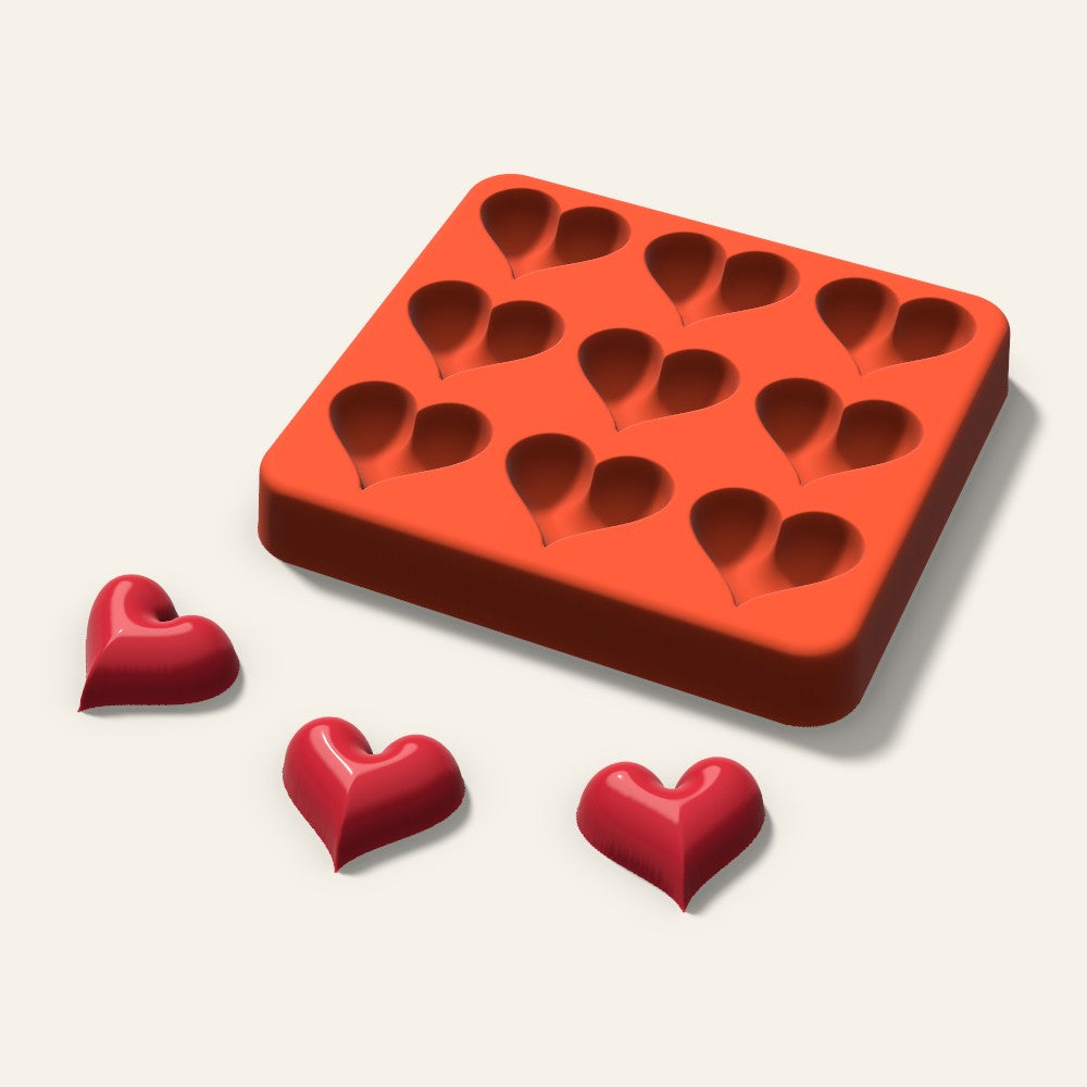 Puffy Heart Candy Mold, 1 Inch, 9 Cavity, 3D render